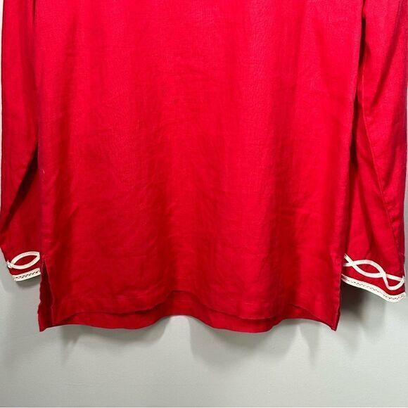 Talbots Womens 100%‎ Linen Tunic Top Size S Petite Red Embroidered Trim Beach - Picture 11 of 12